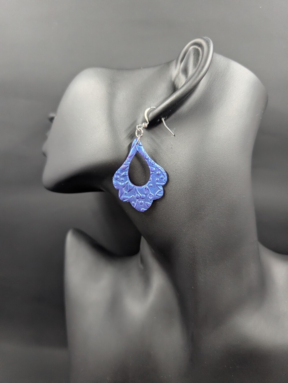 Blue Floral Teardrop Dangle Earrings